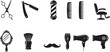 © Mam's Creations - Barber shop vector icons set with scissors, razor, barber pole, combs, chair, mirror, clippers, hair dryer, grooming tools