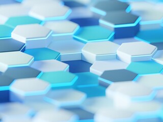 Wall Mural - Geometric Patterns in Blue and White Hexagons on a Surface