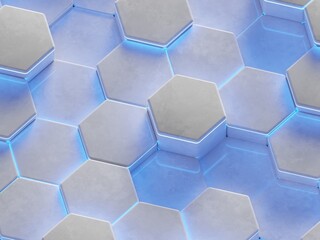 Wall Mural - Hexagonal Tiles With Blue Accents Create a Modern Design