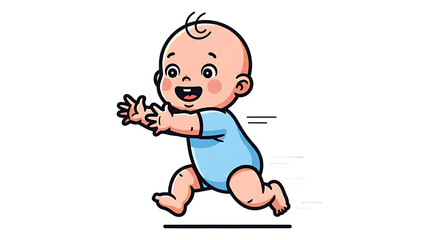 Cartoon Baby Running with Joyful Expression on White Background