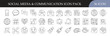 © Md - Social media and communication line icon collection set - Line icon pack featuring 36 social media and communication symbols including chat bubbles, messages, notifications, likes, sharing