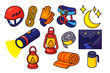 © Vector - Nighttime Safety Gear. Isometric vector illustration set of safety gear and nighttime elements: climbing helmet, rope, gloves,