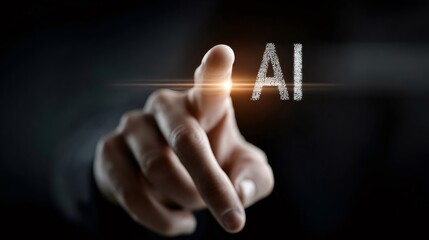 Finger touching ai text with circuit board pattern