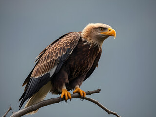 a beautiful eagle bird is sitting on a tree branch.