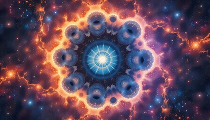 cosmic flower blooms amidst a vibrant and colorful nebula display