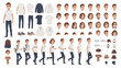 © jitendra - Male character creator kit with clothes, hairstyles, faces, poses, and accessories for animation, avatar design, and custom illustration
