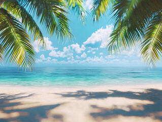 Wall Mural - Serene Tropical Beach Background with Palm Trees and Clear Waters