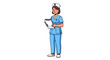 © Leo - Female Nurse in Blue Scrubs Holding Clipboard Smiling Professionally.