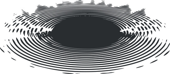 Wall Mural - Abstract black and white circular ripple design with dynamic waves radiating outward.