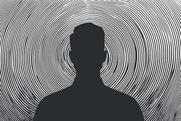 Wall Mural - A creative silhouette against a spiral abstract background creating a sense of movement and illusion.
