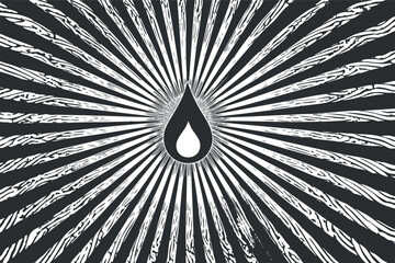 Wall Mural - An abstract design featuring a central water drop with radiating lines in black and white.