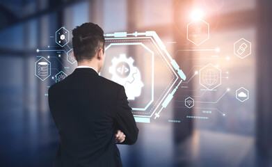 Wall Mural - ai machine learning and software development for modern technology solutions. a concept of coding, d