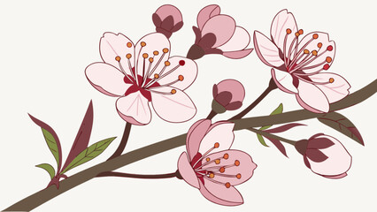 Beautiful cherry blossom branch illustration vector design spring floral bloom sakura tree artwork