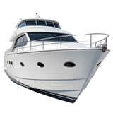 Luxury white motor yacht with sleek design and spacious cabin isolated on transparent background