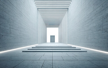 Modern minimalist corridor with concrete walls and geometric lines