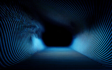 Abstract blue wave pattern forming a tunnel like structure