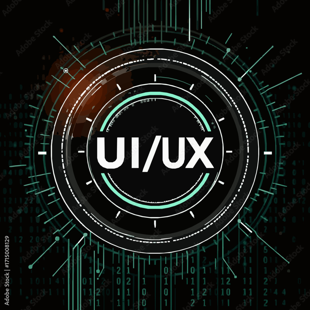 Futuristic UIUX interface circle with binary code and digital lines on ...