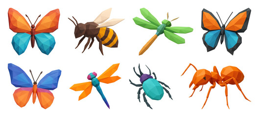 Wall Mural - PNG Colorful polygonal insects collection, element set on transparent background