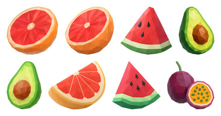 Wall Mural - PNG Colorful geometric fruit illustrations, element set on transparent background