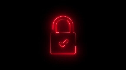Glowing neon color animation lock icon protection safety security privacy password circle closed animated sign symbol. Motion graphics of security concept.