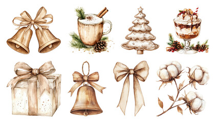 Wall Mural - PNG Vintage festive holiday illustrations, element set on transparent background
