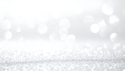 A sophisticated background showcases a soft, diffused light effect over a layer of shimmering silver glitter.