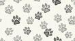© PhotoArtHub - Repeating pattern of gray paw prints on a light beige background, suggesting a playful, animal-themed design, ideal for textile or digital print