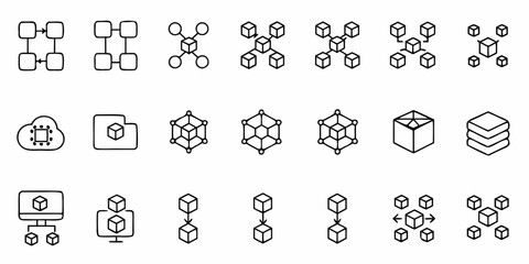 Modern blockchain network icons showcasing decentralized data transfer and cloud computing solutions