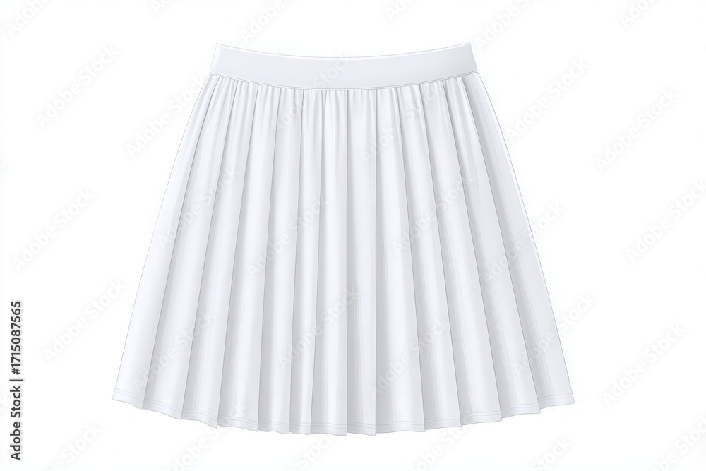A flowing white pleated skirt is displayed, showcasing its soft fabric and stylish design. This versatile piece is perfect for both casual and formal occasions during spring and summer.