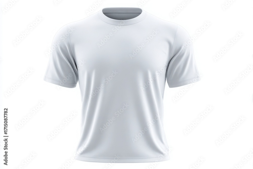 A plain white short-sleeve shirt is showcased on a mannequin against a bright background. The shirt has a simple design, allowing for versatile styling. Ideal for casual or athletic wear.