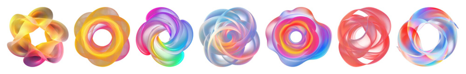 Wall Mural - PNG Vibrant abstract circular designs, element set on transparent background