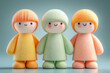 © VICHIZH - Three pastel foam dolls stand side by side, with smiling faces and soft textures, creating a warm, playful scene ideal for family, children, toys, and education themes.