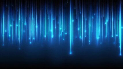 Wall Mural - Blue glowing vertical light streaks with digital energy create abstract futuristic technology background featuring dynamic neon effects and glowing light dots in dark space
