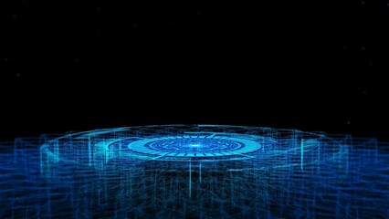 Wall Mural - Futuristic Digital Interface in a Cybernetic Abstract Space with Neon Blue Elements