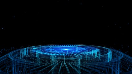 Wall Mural - Futuristic Digital Interface with Glowing Blue Holographic Elements and Circuitry Design