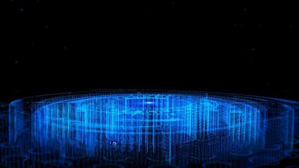 Wall Mural - Futuristic Digital Hologram Display with Blue Glowing Effects