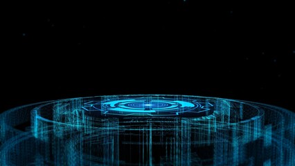 Wall Mural - Futuristic Blue Digital Interface with Geometric Design and Technology Concept