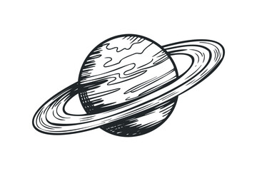 Wall Mural - Hand drawn planet with rings sketch on transparent background. Vector hand drawn