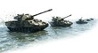 © DI - Military Tanks Crossing Water with Camouflage in Action, and Isolated White Background.