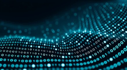 digital data stream of binary code and turquoise waves on a dark blue background, vector illustration for a web banner design or digital technology concept Generative AI