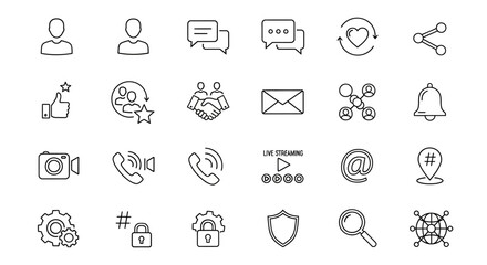 Hand-drawn Social Media and Communication Doodle Icons Collection.