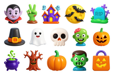 Wall Mural - Colorful Halloween cartoon icons