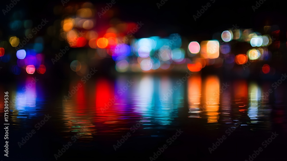 skyscraper. City lights reflected in water creating a soft gradient ...