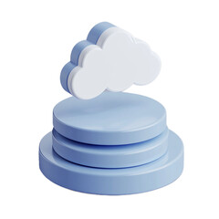 Blue podium with cloud isolated on transparent background for product presentation