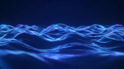 Wall Mural - seamlessly looping video of smooth neon waves undulating and creating an abstract light ribbon patte