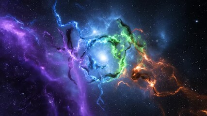 Wall Mural - Seamlessly looping video showcasing a vibrant cosmic energy field, an abstract galaxy light background with bright, swirling colors bright, texture, particles