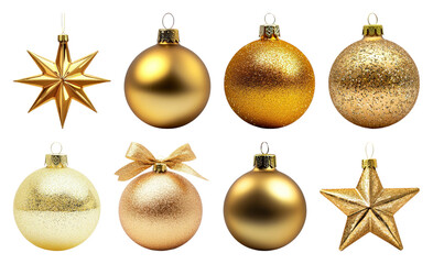 Wall Mural - PNG Golden festive Christmas ornaments, element set on transparent background
