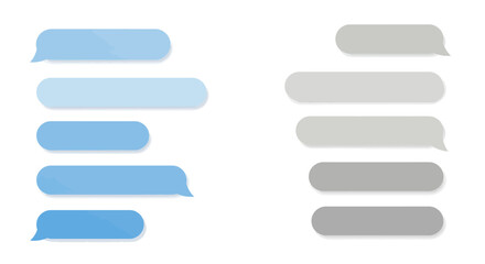 A collection of modern blue and grey chat bubbles for a messaging app interface on a white background.