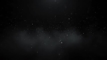 Wall Mural - Subtle white glowing particles gently drift through a dark, foggy space, forming a calm, seamlessly looping atmospheric background dust, gently drift, dark