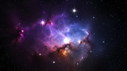 Wall Mural - Swirling cosmic nebula with bright, abstract star flares for a continuous loop background presentation, background, animation